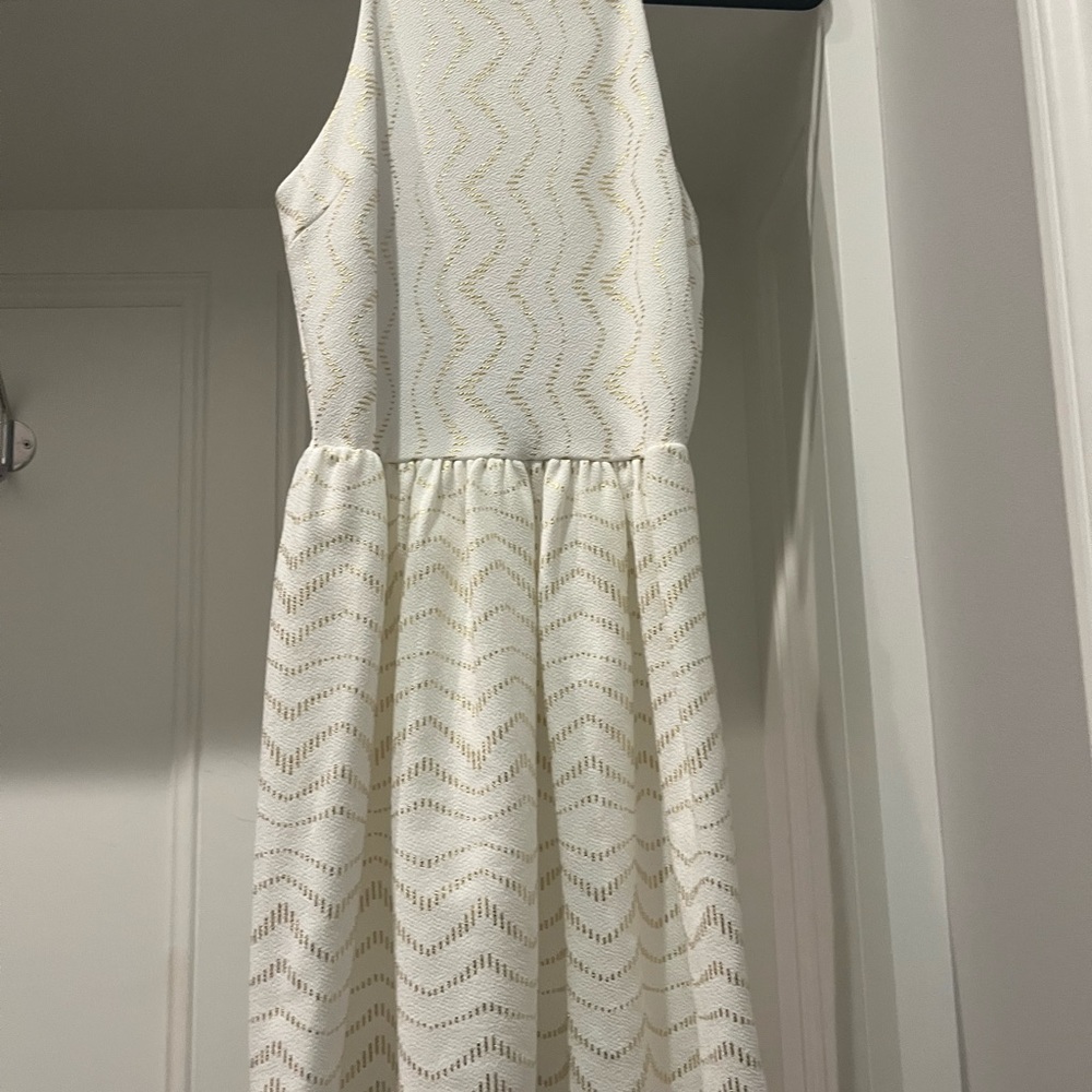 Girls white holiday dress with gold accents